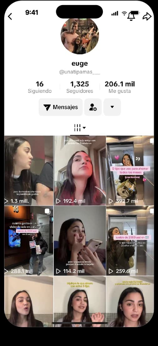 Cuenta de una creadora de Kora con videos diarios en TikTok